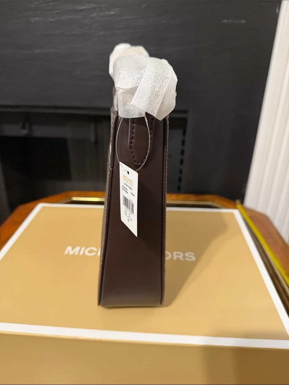 Michael Kors Brown Logo Messenger with White and Gold Stripe